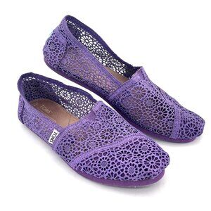 Toms Crochet Lace Slip-On Flats Womens Size 8.5 M Purple Lilac Lavender